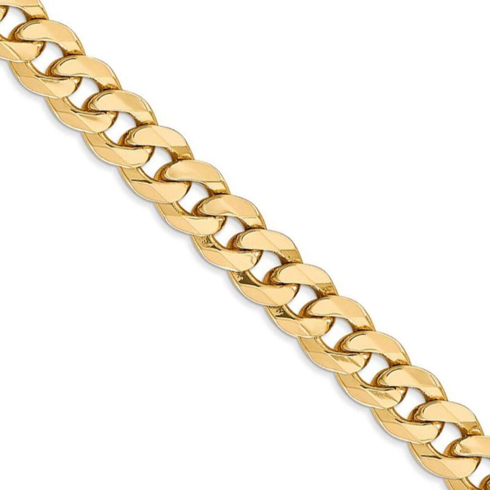 Men's 8mm 14k Yellow Gold Solid Beveled Curb Chain Necklace, 26 Inch